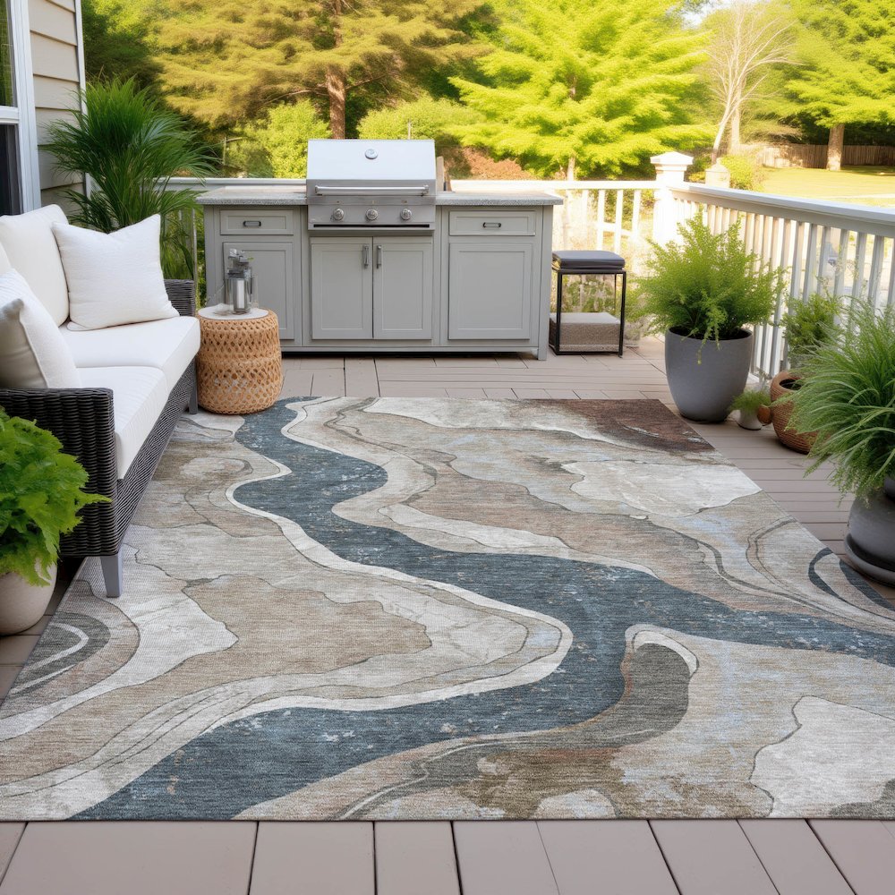 Machine Washable Indoor/Outdoor Chantille ACN2219 Beige 9' x 12' Rug. Picture 7
