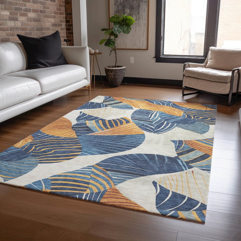Machine Washable Indoor/Outdoor Chantille ACN2220 Navy 9' x 12' Rug. Picture 5