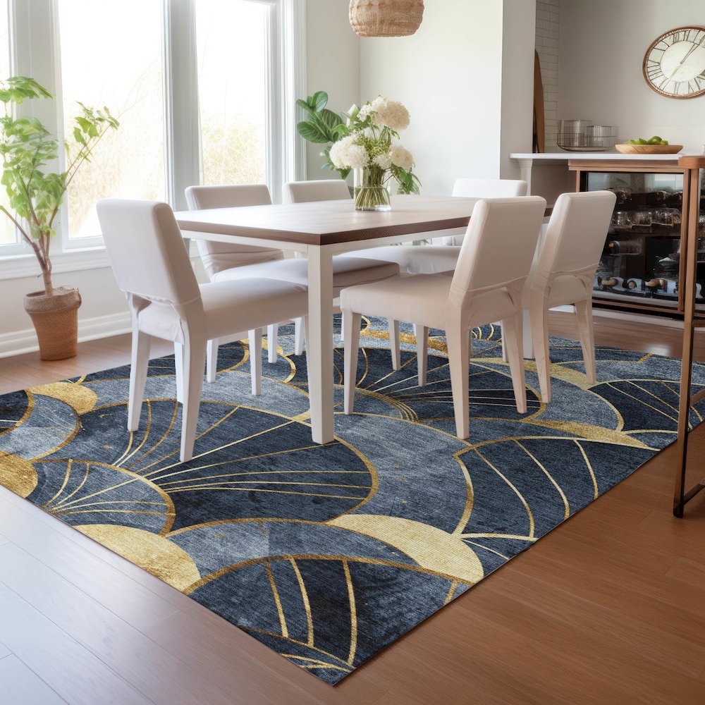Machine Washable Indoor/Outdoor Chantille ACN2221 Navy 9' x 12' Rug. Picture 5