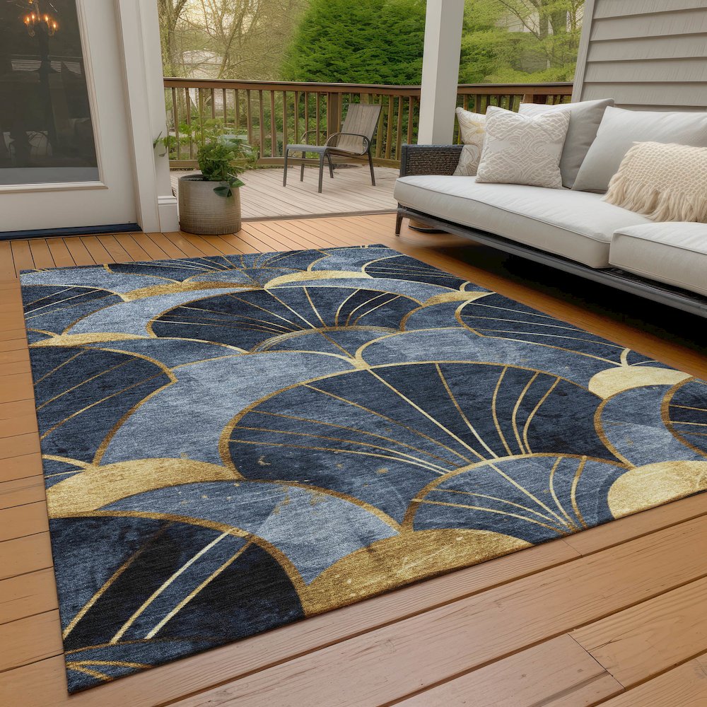 Machine Washable Indoor/Outdoor Chantille ACN2221 Navy 9' x 12' Rug. Picture 7