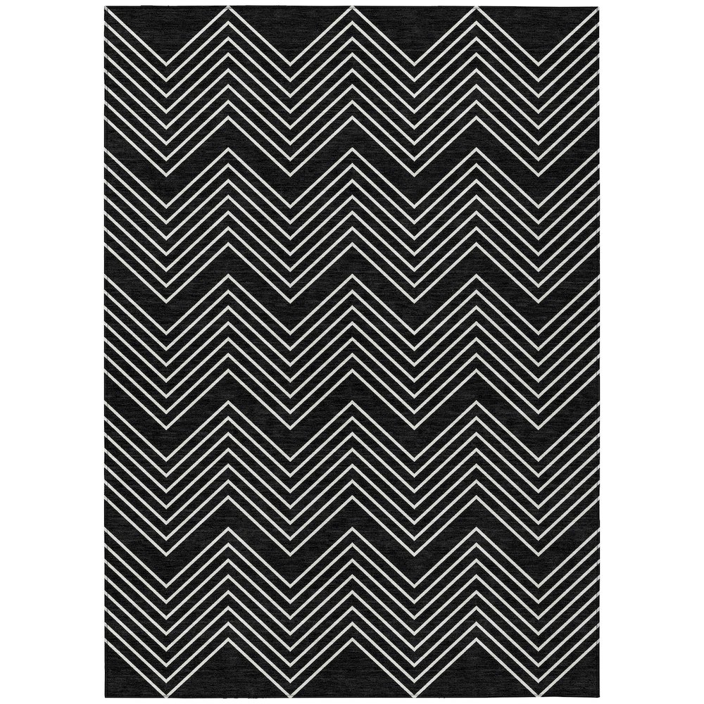 Machine Washable Indoor/Outdoor Chantille ACN2390 Black 9' x 12' Rug. Picture 1