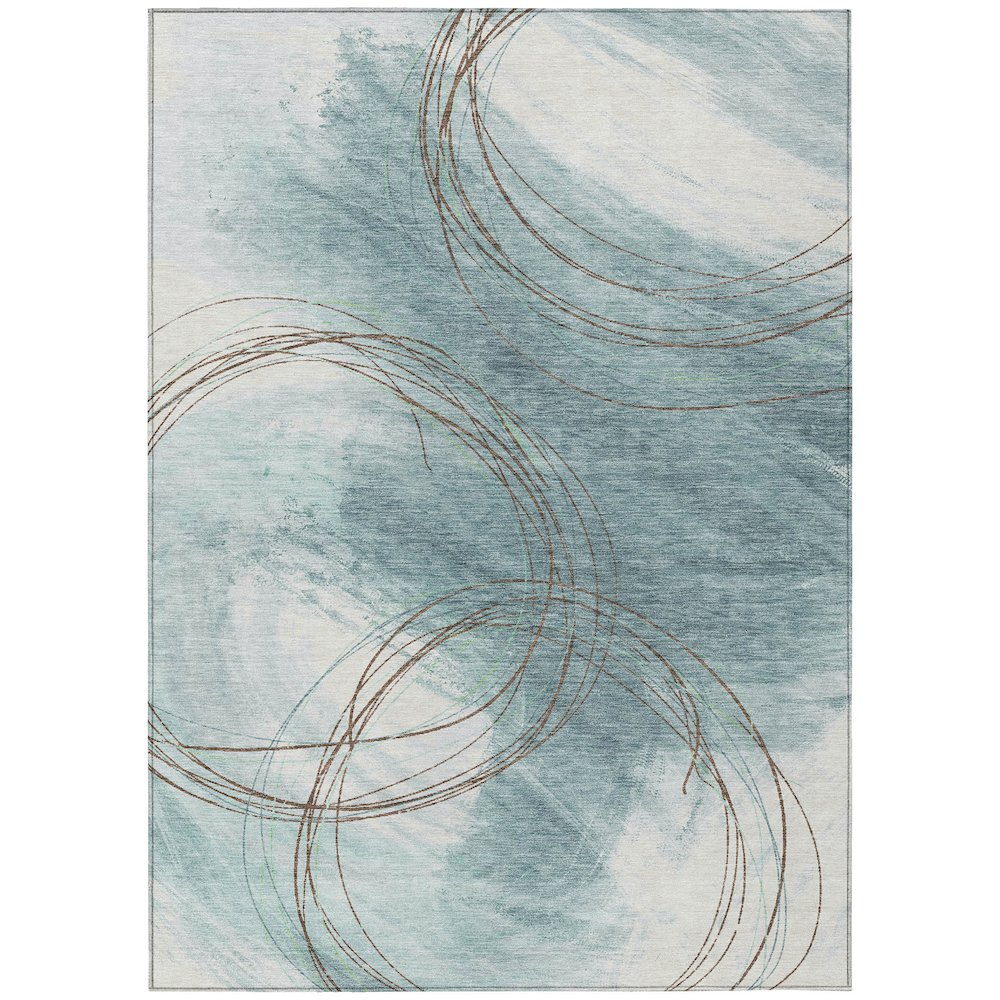 Machine Washable Indoor/Outdoor Chantille ACN2396 Teal 9' x 12' Rug. Picture 1