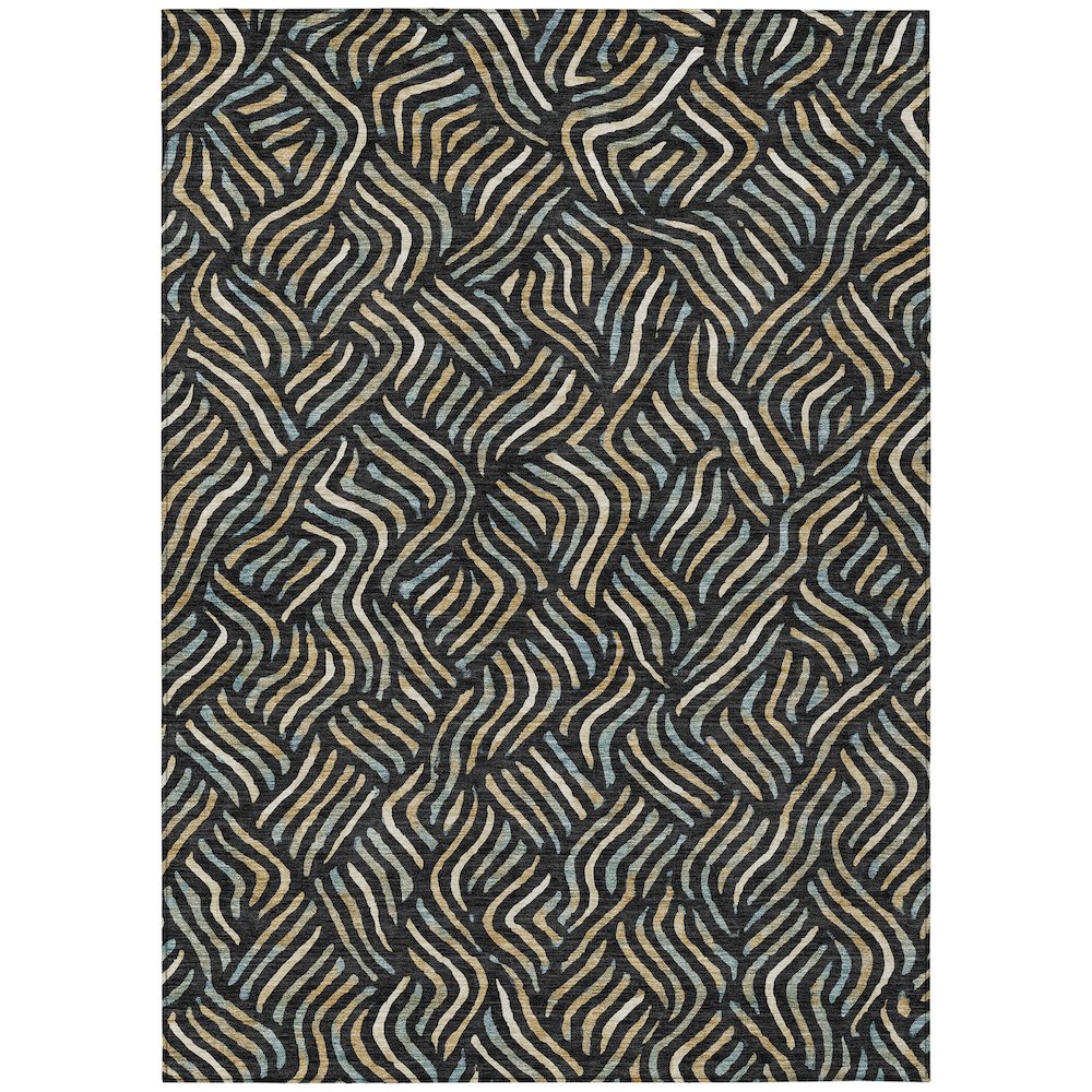 Machine Washable Indoor/Outdoor Chantille ACN2474 Black 9' x 12' Rug. Picture 1