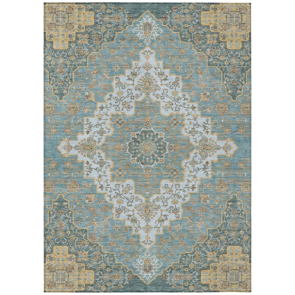 Machine Washable Indoor/Outdoor Chantille ACN2486 Teal 9' x 12' Rug. Picture 1