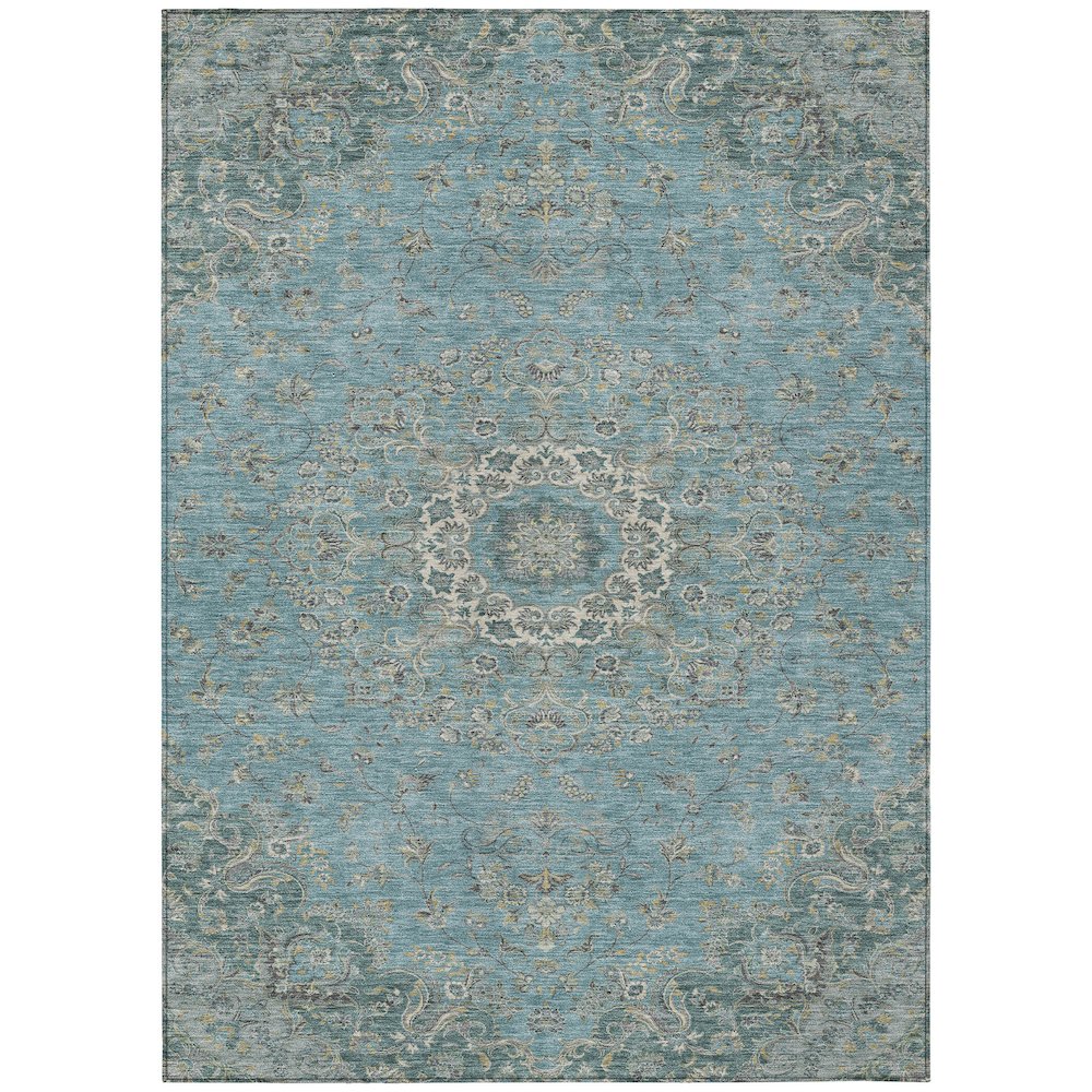 Machine Washable Indoor/Outdoor Chantille ACN2543 Teal 9' x 12' Rug. Picture 1
