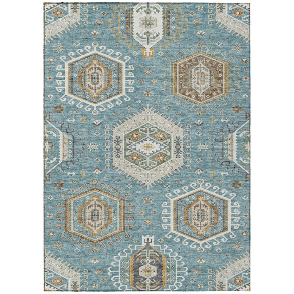 Machine Washable Indoor/Outdoor Chantille ACN2574 Teal 9' x 12' Rug. Picture 1