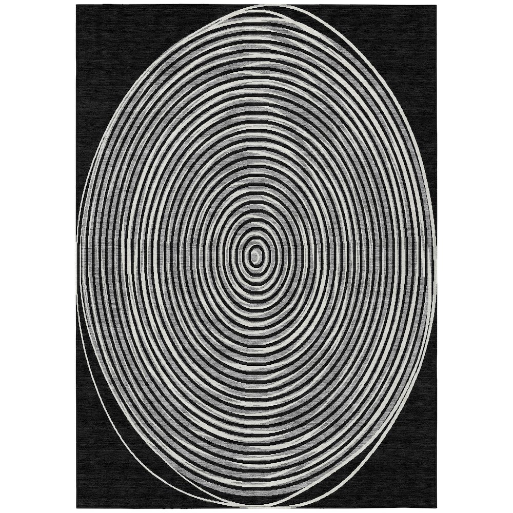 Machine Washable Indoor/Outdoor Chantille ACN2647 Black 9' x 12' Rug. Picture 1