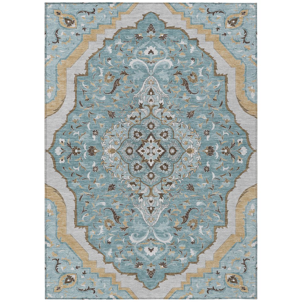 Machine Washable Indoor/Outdoor Chantille ACN2715 Teal 9' x 12' Rug. Picture 1