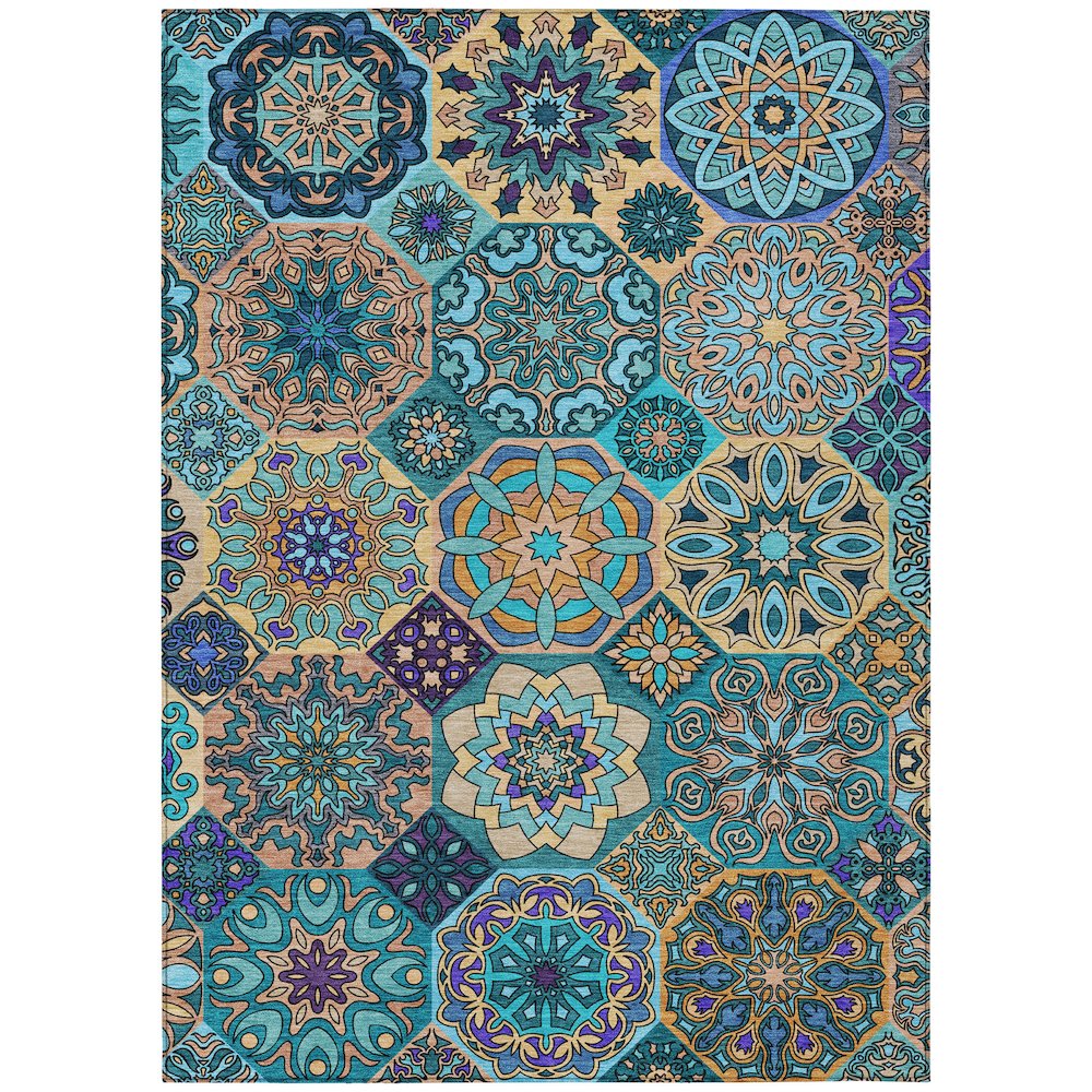 Machine Washable Indoor/Outdoor Chantille ACN2729 Teal 10' x 14' Rug. Picture 1