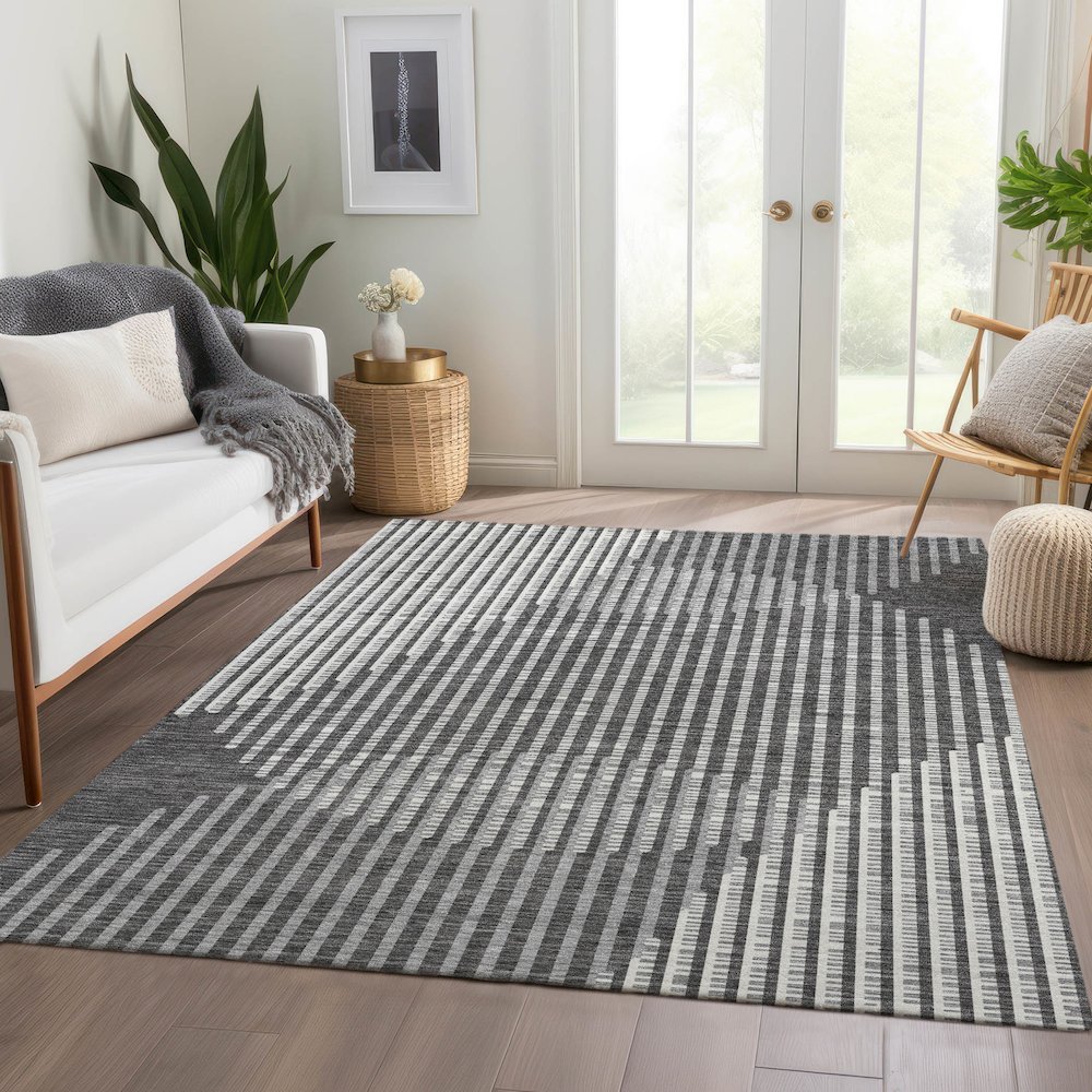 Premium Machine Washable Mayfield AMF1001 Charcoal 9' x 12' Rug. Picture 6