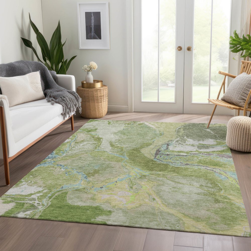 Premium Machine Washable Mayfield AMF1005 Green 9' x 12' Rug. Picture 6