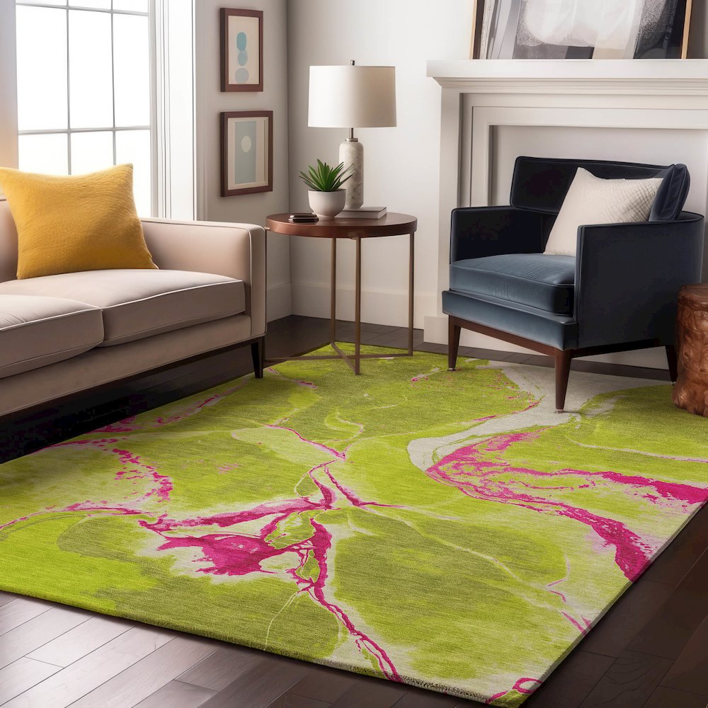 Premium Machine Washable Mayfield AMF1005 Lime 9' x 12' Rug. Picture 5
