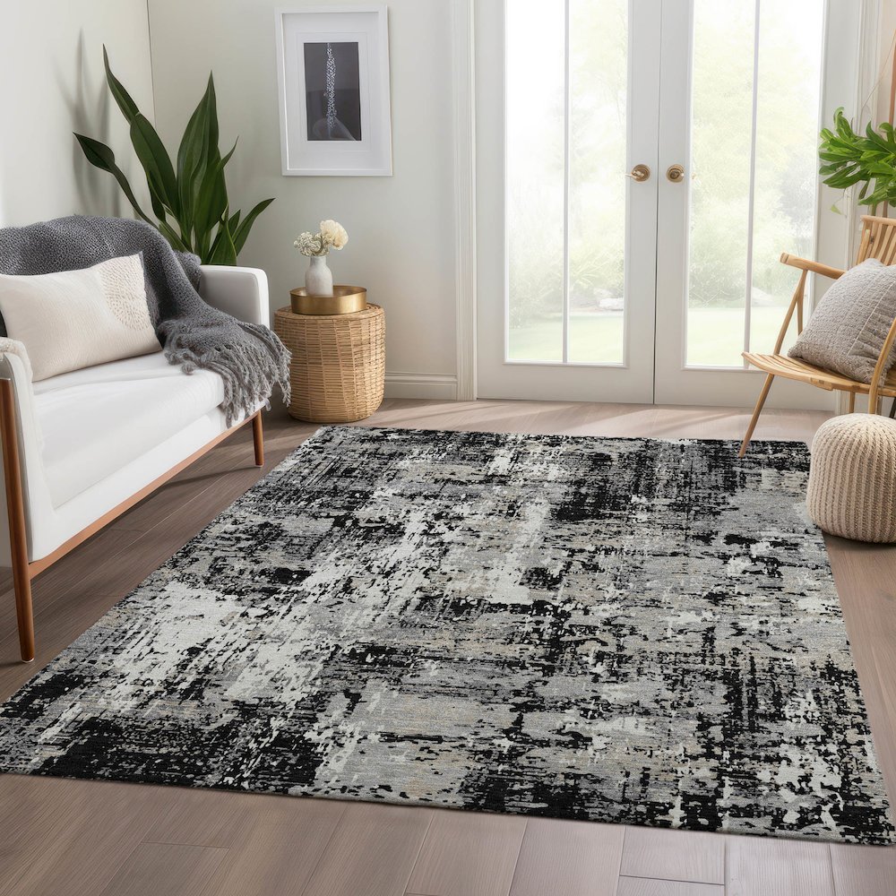 Premium Machine Washable Mayfield AMF1008 Black 9' x 12' Rug. Picture 6