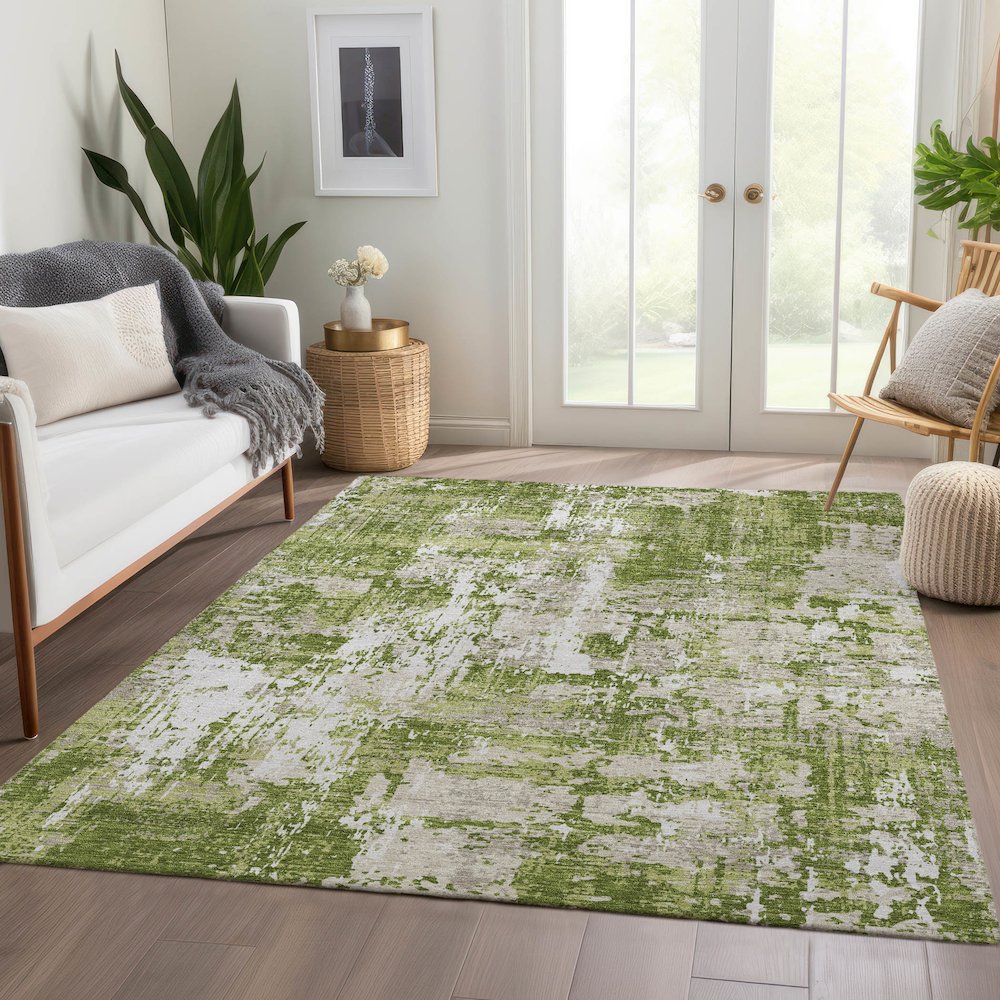 Premium Machine Washable Mayfield AMF1008 Green 9' x 12' Rug. Picture 6