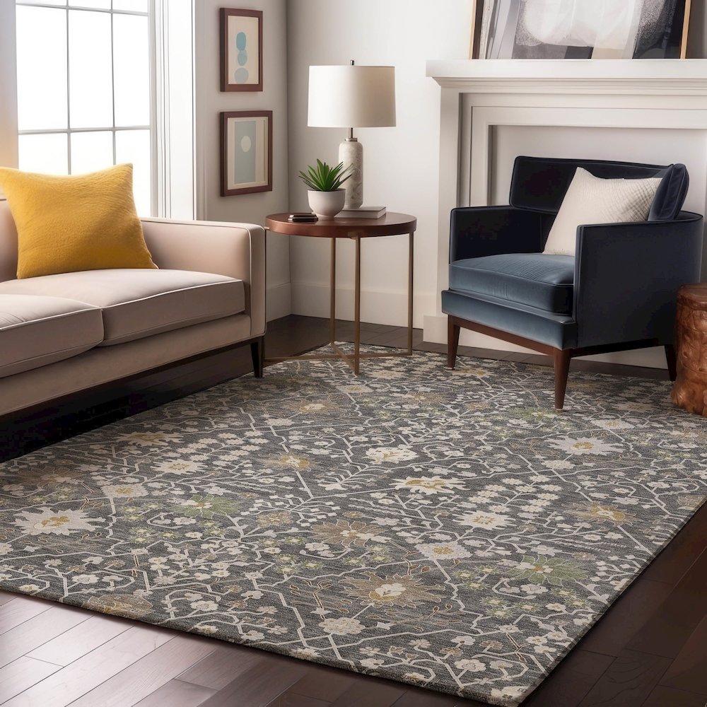 Premium Machine Washable Mayfield AMF1009 Charcoal 9' x 12' Rug. Picture 5