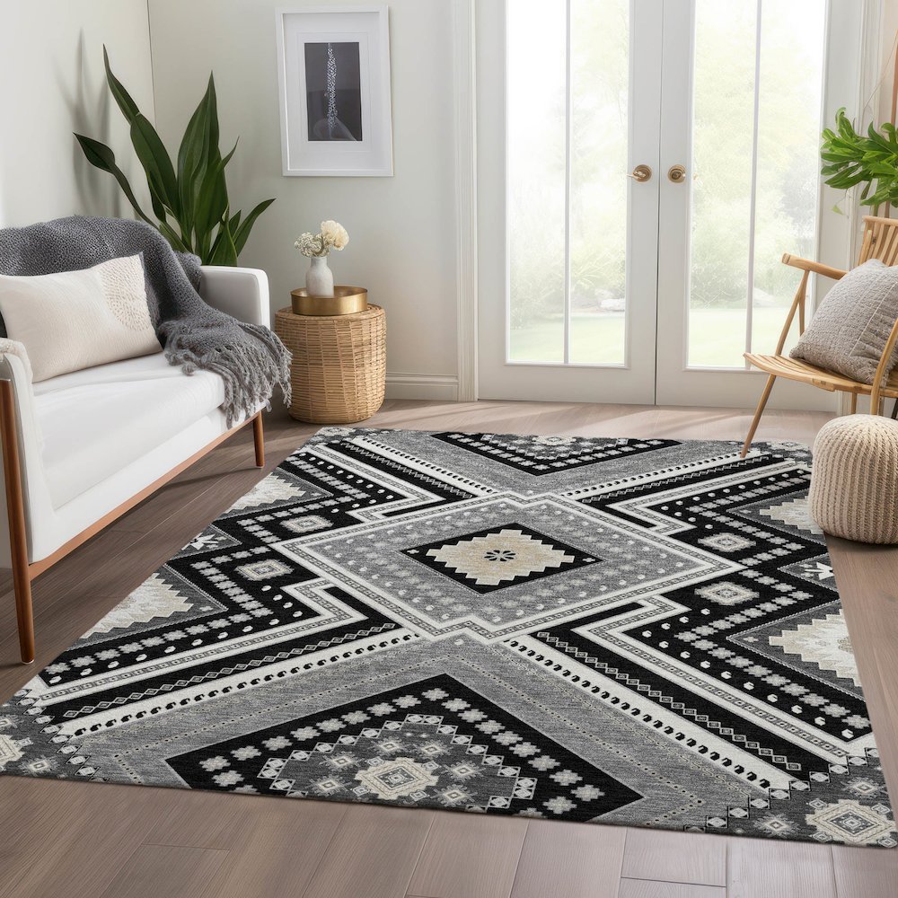 Premium Machine Washable Mayfield AMF1010 Black 9' x 12' Rug. Picture 6