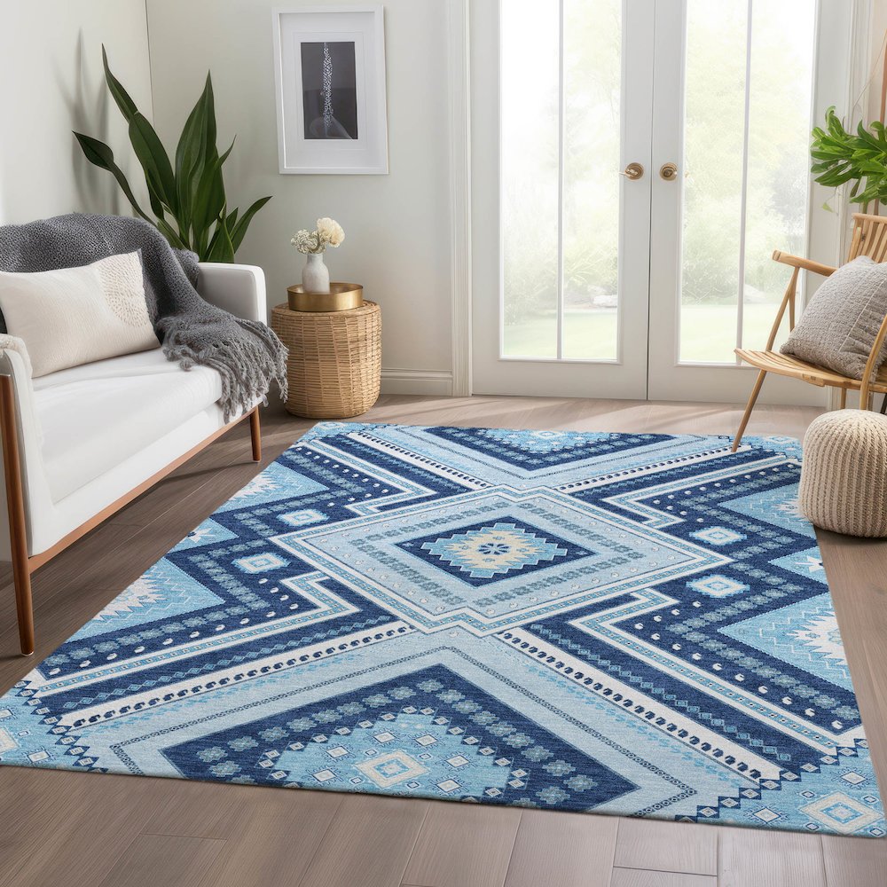 Premium Machine Washable Mayfield AMF1010 Navy 9' x 12' Rug. Picture 6