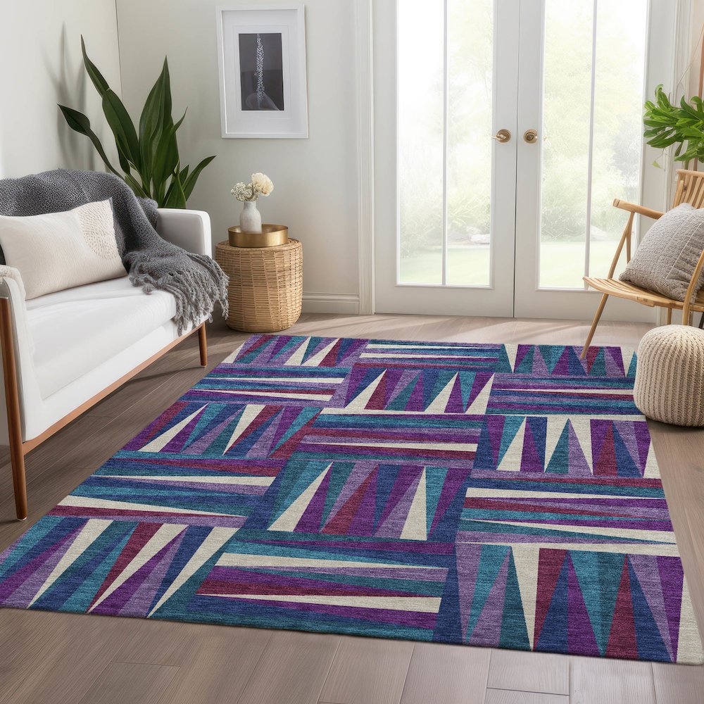 Premium Machine Washable Mayfield AMF1012 Purple 9' x 12' Rug. Picture 6