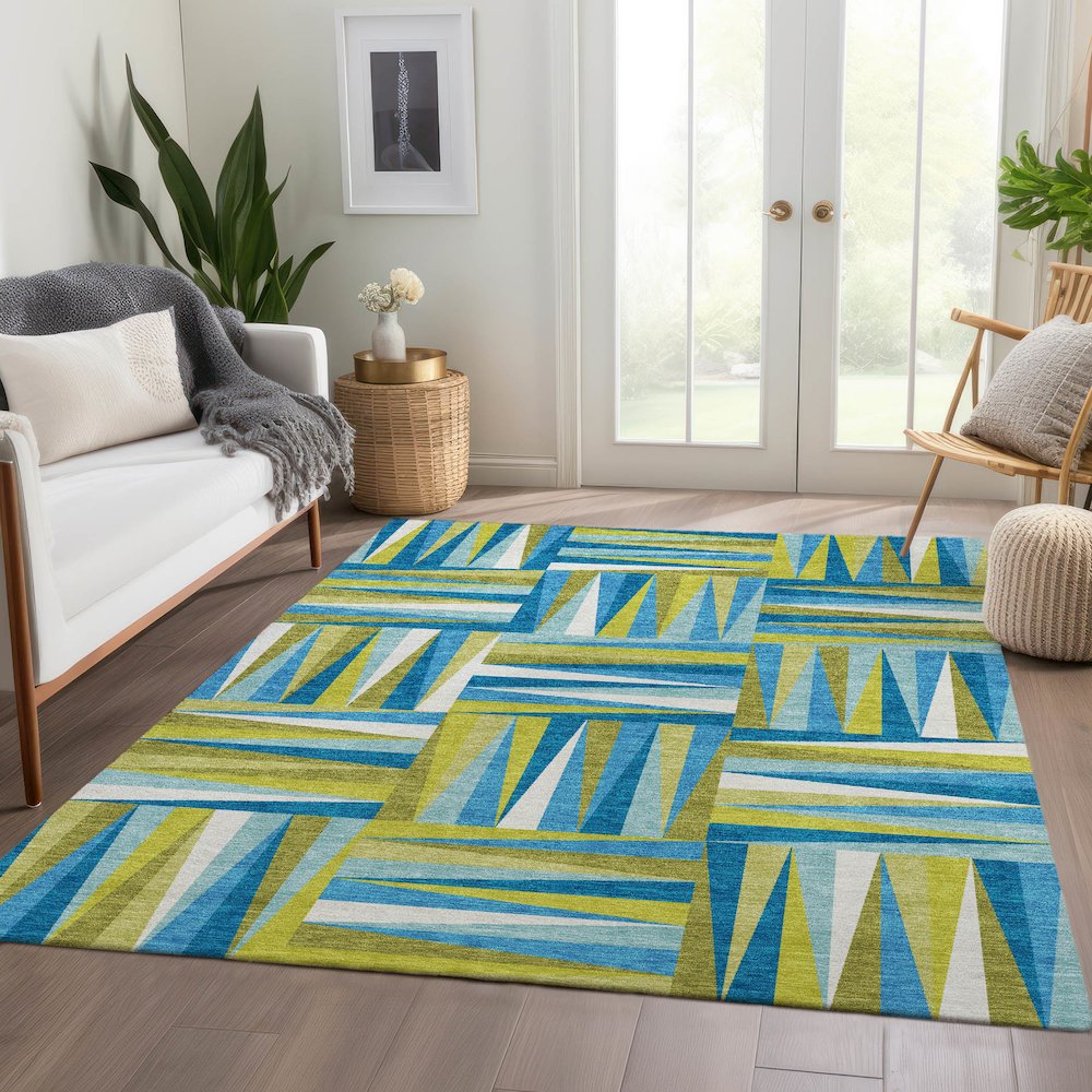 Premium Machine Washable Mayfield AMF1012 Teal 9' x 12' Rug. Picture 6