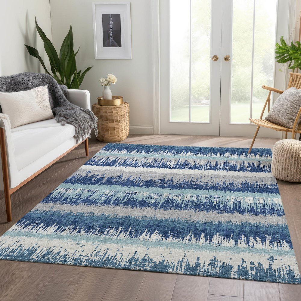 Premium Machine Washable Mayfield AMF1013 Blue 9' x 12' Rug. Picture 6