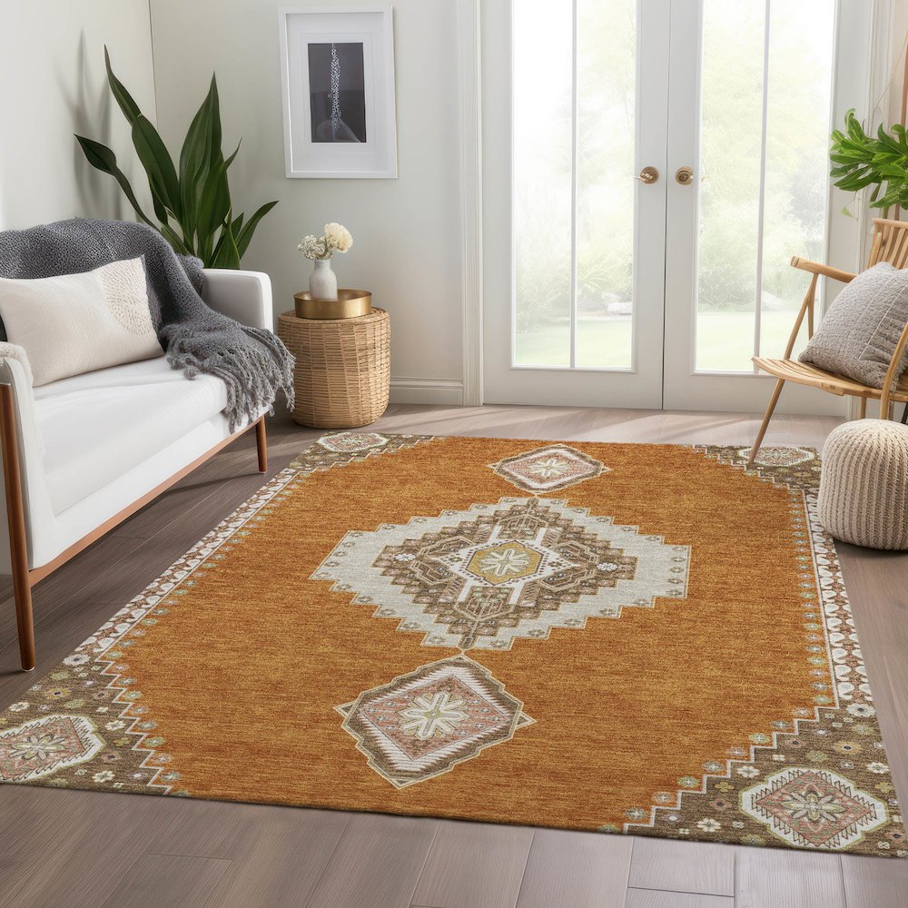 Premium Machine Washable Mayfield AMF1014 Copper 9' x 12' Rug. Picture 6