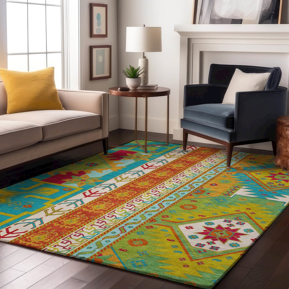 Premium Machine Washable Mayfield AMF1015 Teal 9' x 12' Rug. Picture 5