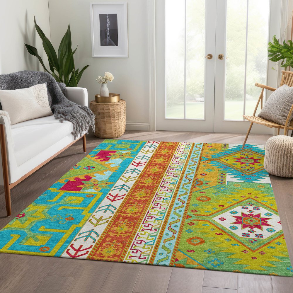 Premium Machine Washable Mayfield AMF1015 Teal 9' x 12' Rug. Picture 6