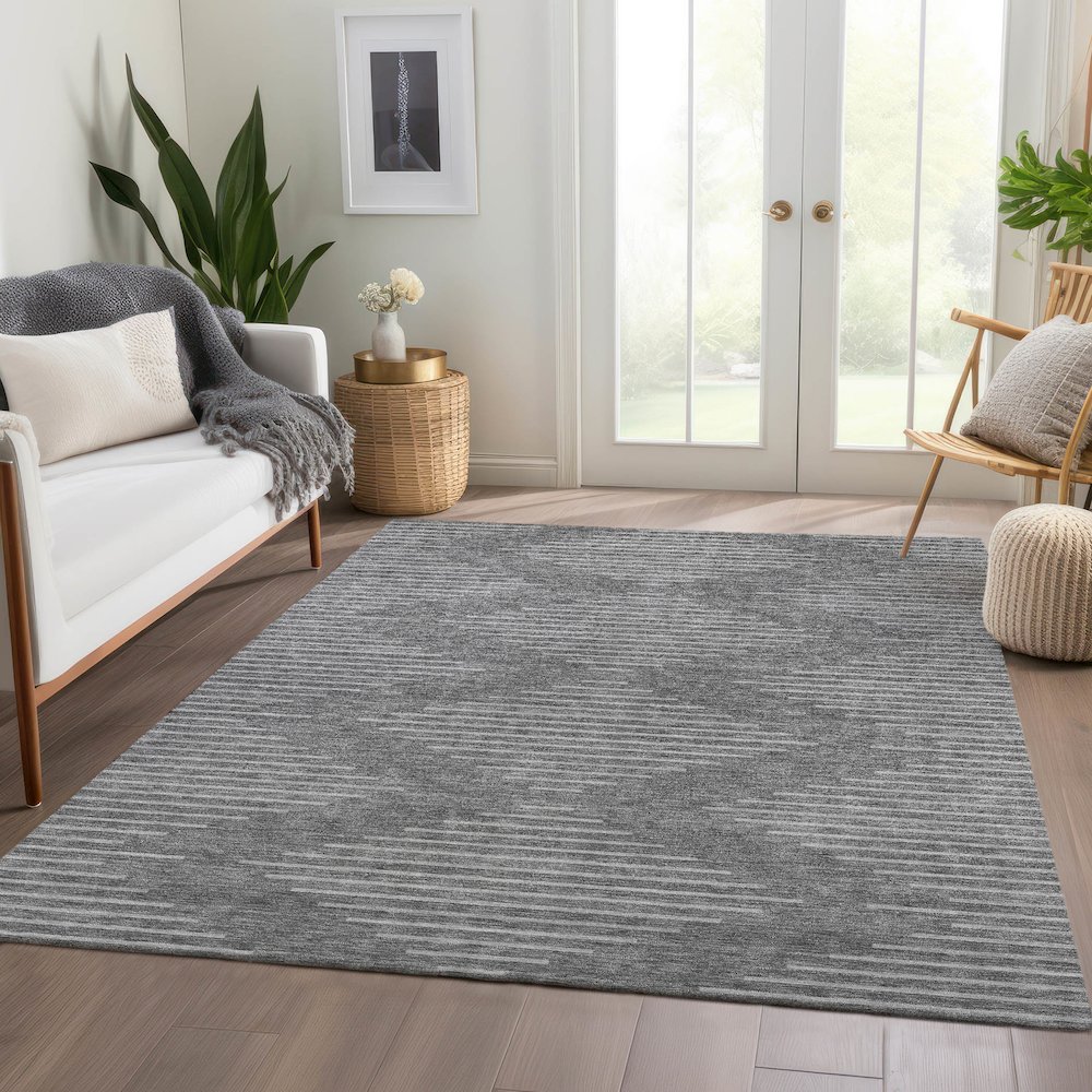 Premium Machine Washable Mayfield AMF1016 Charcoal 9' x 12' Rug. Picture 6