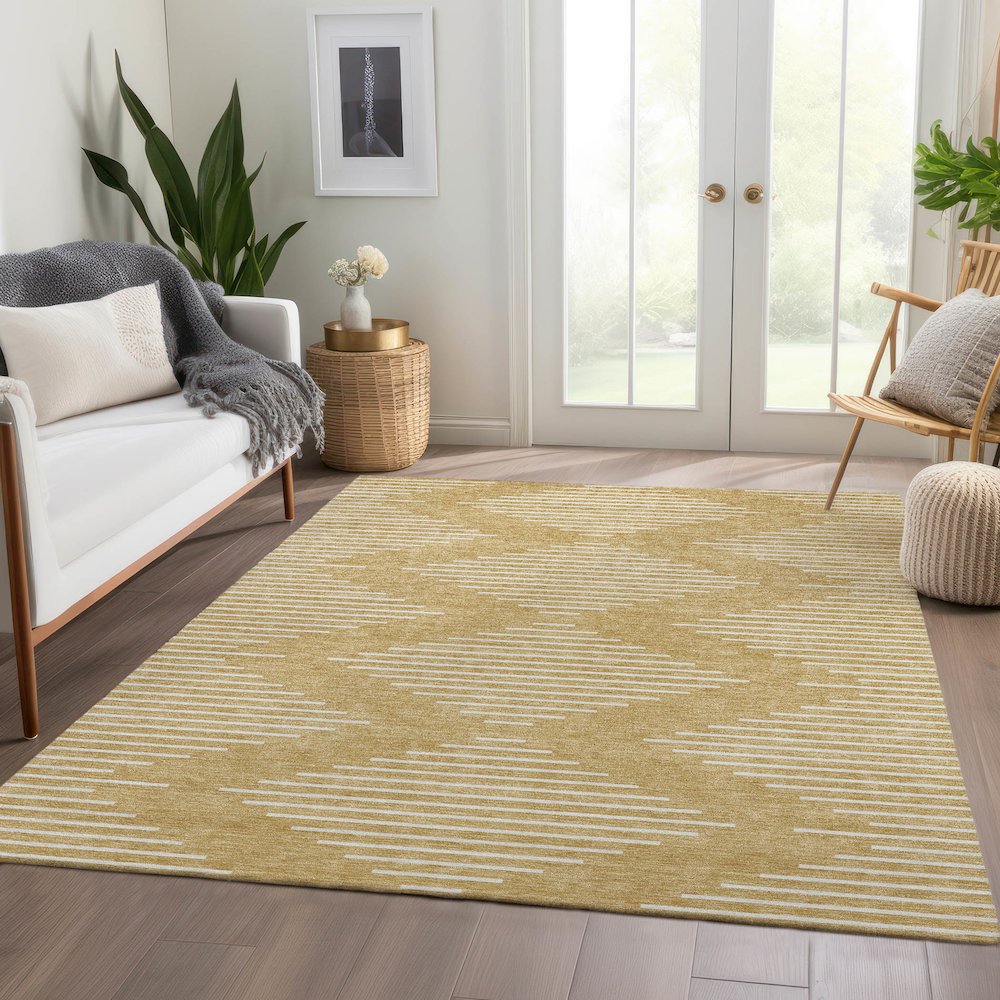 Premium Machine Washable Mayfield AMF1016 Gold 9' x 12' Rug. Picture 6