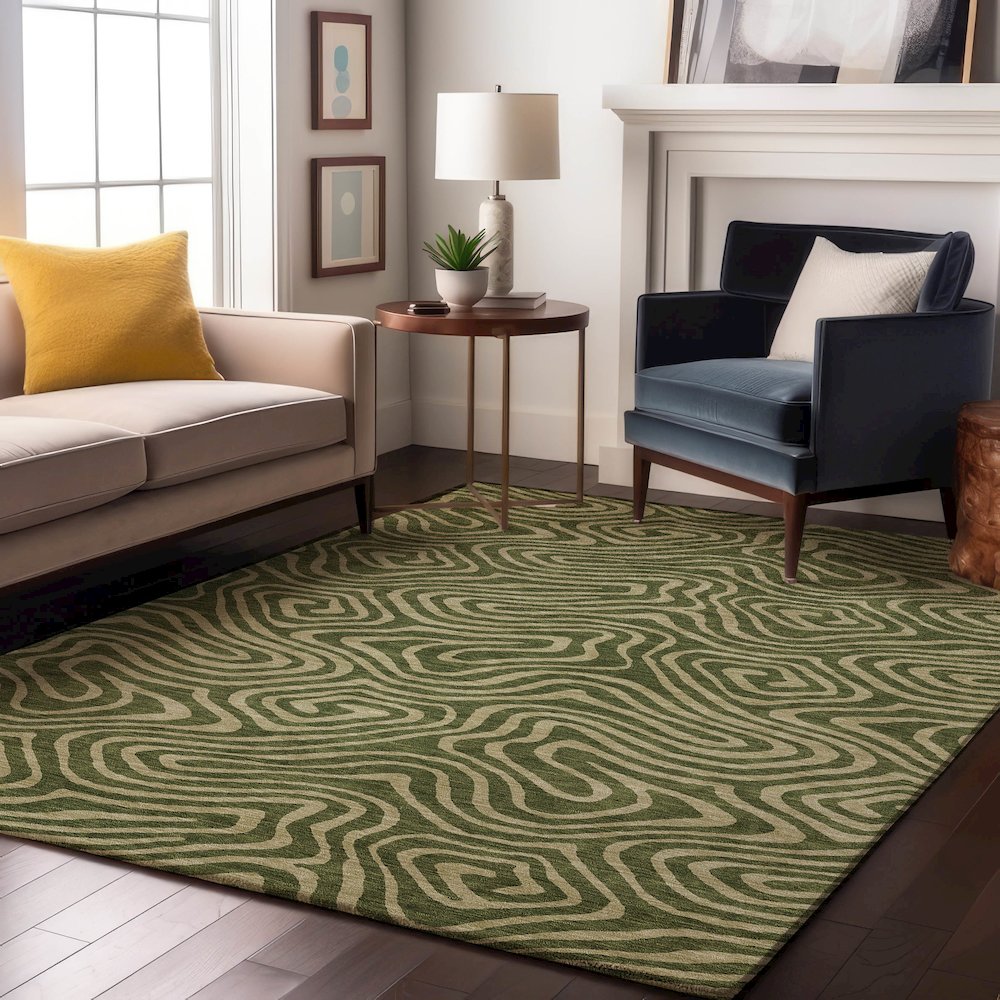 Premium Machine Washable Mayfield AMF1020 Olive 9' x 12' Rug. Picture 5