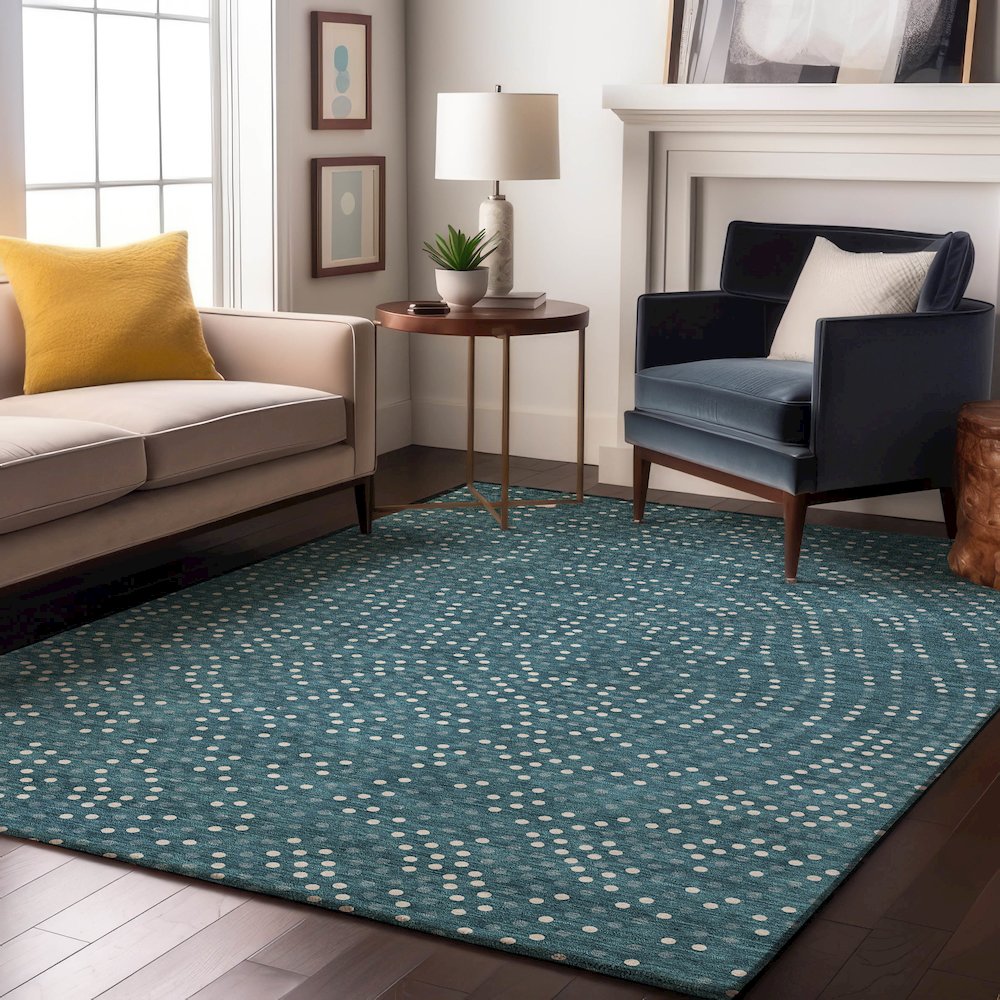 Premium Machine Washable Mayfield AMF1021 Teal 9' x 12' Rug. Picture 5
