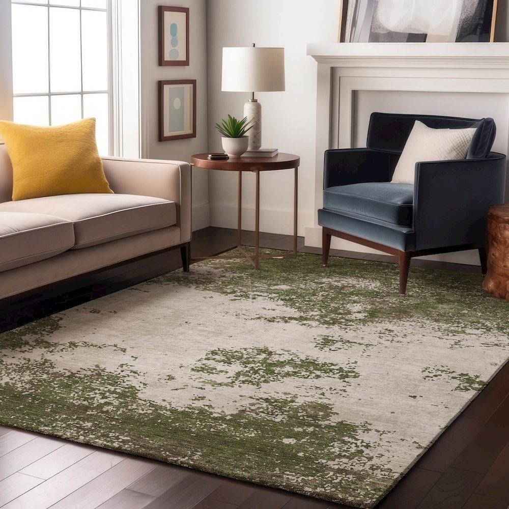 Premium Machine Washable Mayfield AMF1027 Olive 9' x 12' Rug. Picture 5