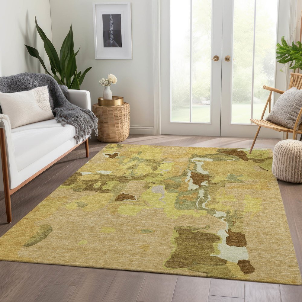 Premium Machine Washable Mayfield AMF1028 Gold 9' x 12' Rug. Picture 6