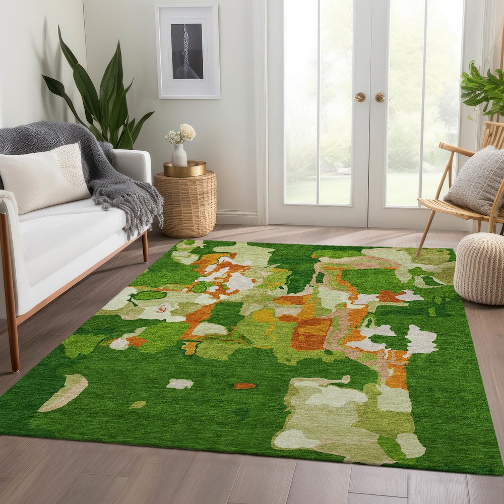 Premium Machine Washable Mayfield AMF1028 Green 9' x 12' Rug. Picture 6