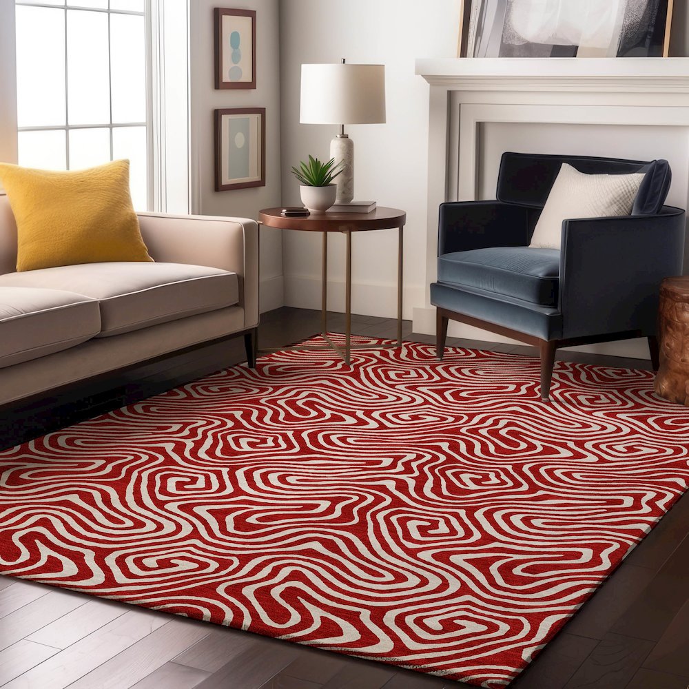 Premium Machine Washable Mayfield AMF1030 Red 9' x 12' Rug. Picture 5