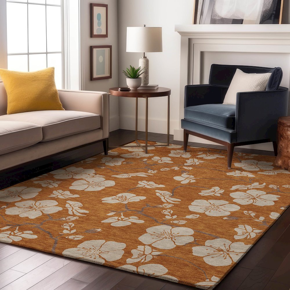 Premium Machine Washable Mayfield AMF1032 Paprika 9' x 12' Rug. Picture 5