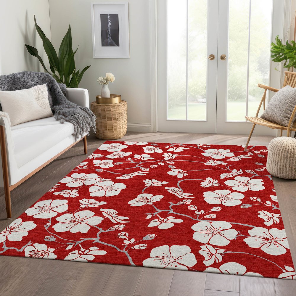 Premium Machine Washable Mayfield AMF1032 Red 9' x 12' Rug. Picture 6