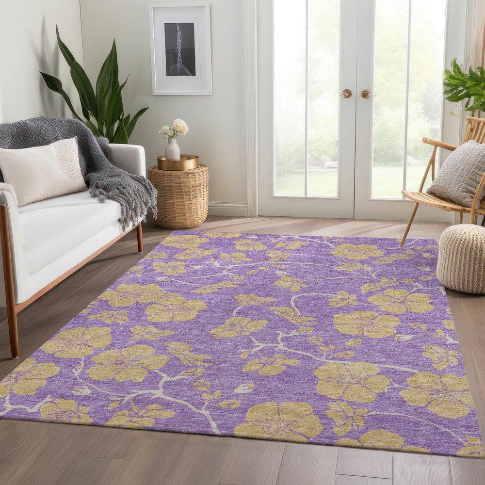 Premium Machine Washable Mayfield AMF1034 Purple 9' x 12' Rug. Picture 6