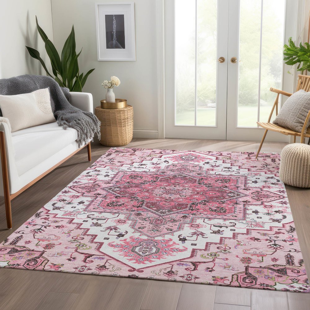 Premium Machine Washable Mayfield AMF1036 Pink 9' x 12' Rug. Picture 6