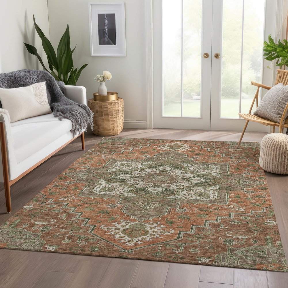 Premium Machine Washable Mayfield AMF1036 Rust 9' x 12' Rug. Picture 6