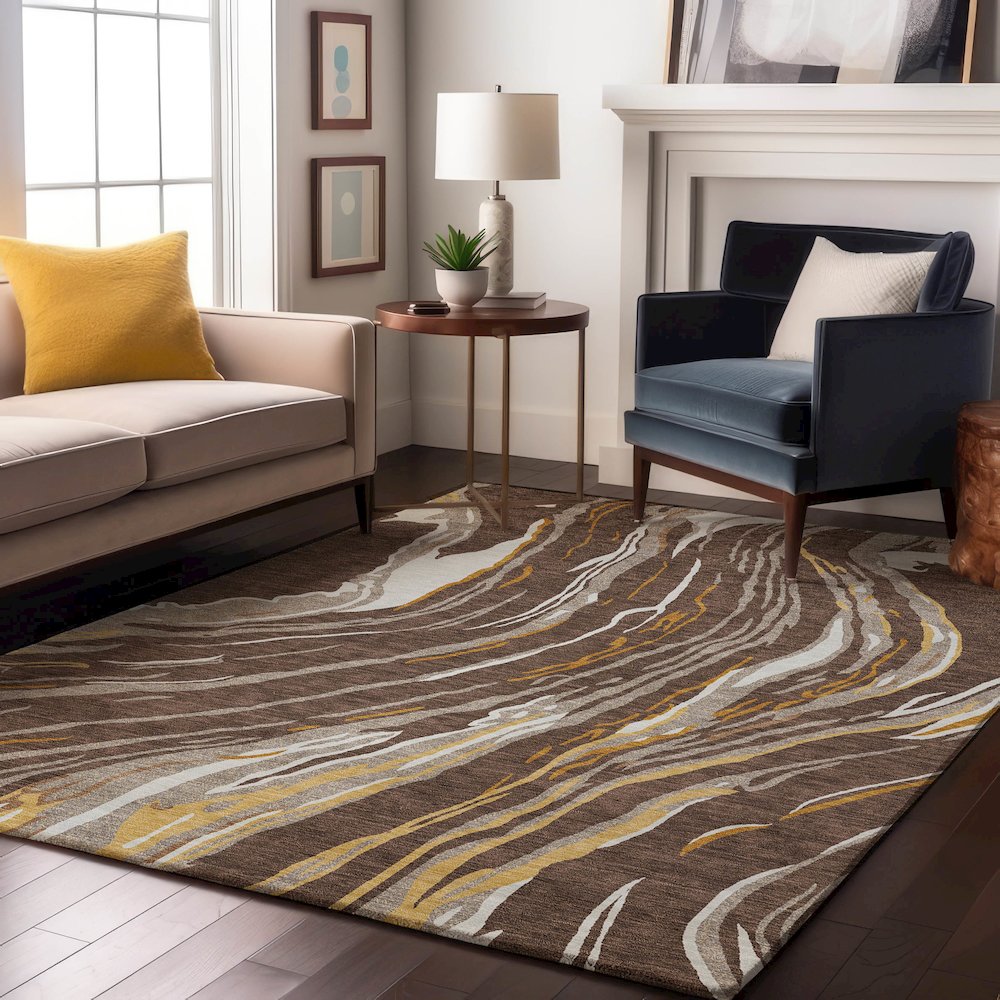 Premium Machine Washable Mayfield AMF1037 Brown 9' x 12' Rug. Picture 5