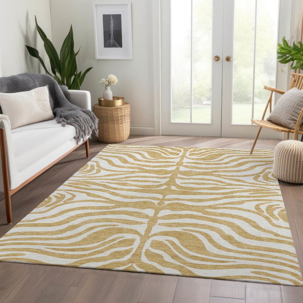 Premium Machine Washable Mayfield AMF1042 Gold 9' x 12' Rug. Picture 6