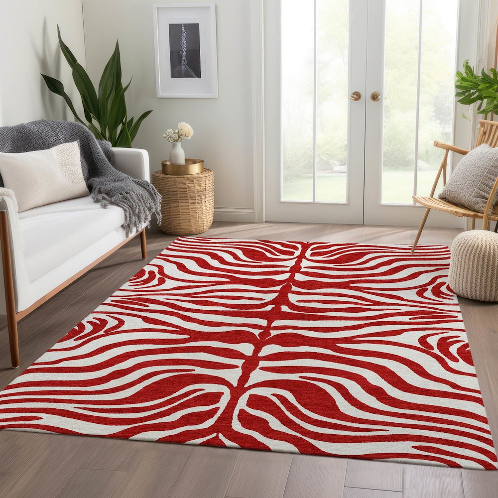 Premium Machine Washable Mayfield AMF1042 Red 9' x 12' Rug. Picture 6