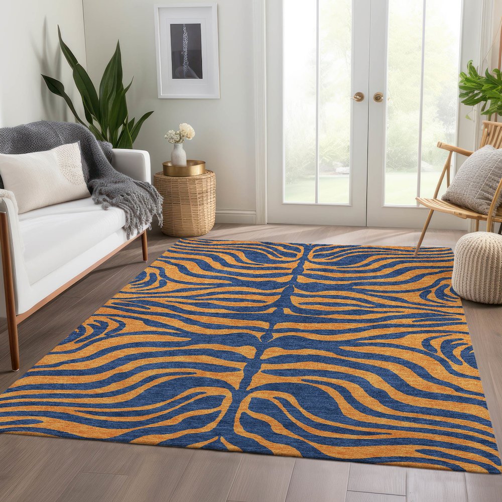 Premium Machine Washable Mayfield AMF1043 Navy 9' x 12' Rug. Picture 6