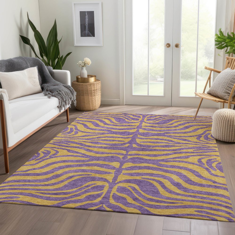 Premium Machine Washable Mayfield AMF1043 Purple 9' x 12' Rug. Picture 6