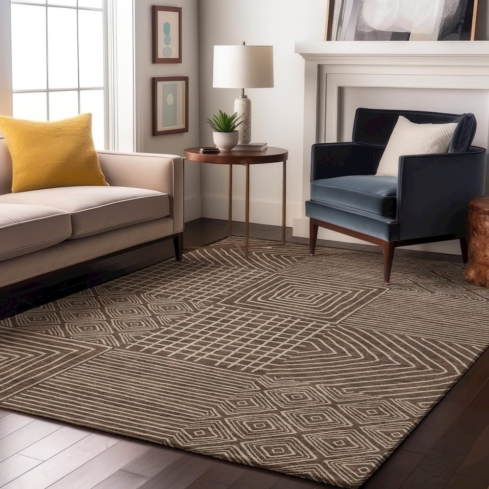 Premium Machine Washable Mayfield AMF1044 Brown 9' x 12' Rug. Picture 5