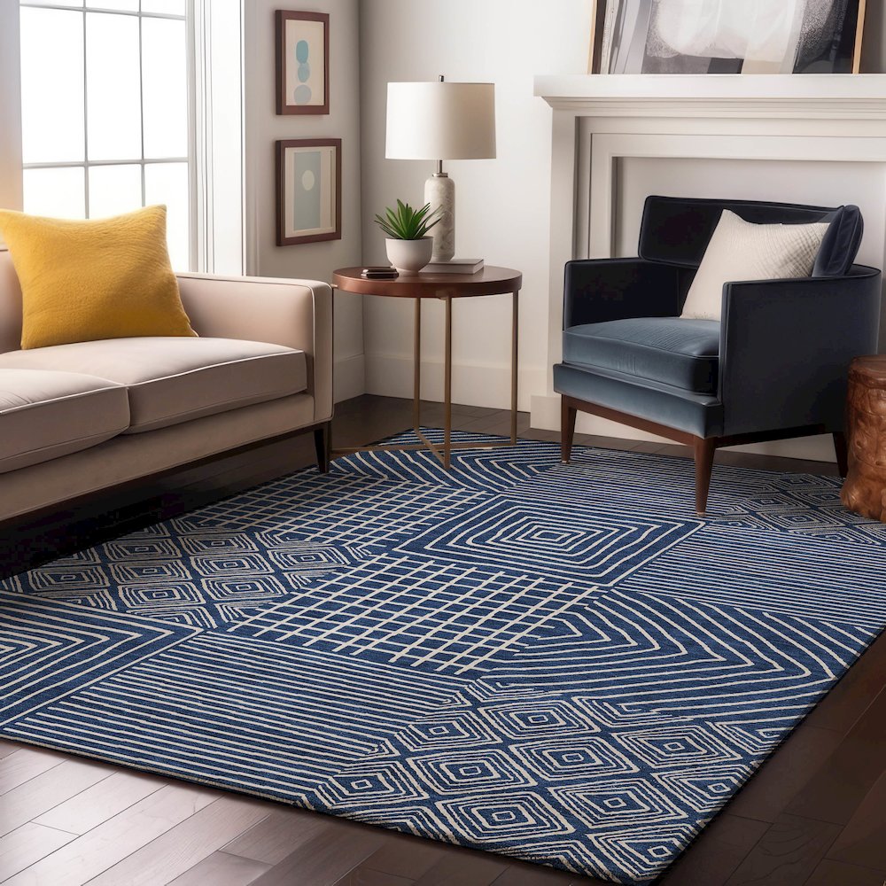 Premium Machine Washable Mayfield AMF1044 Navy 9' x 12' Rug. Picture 5
