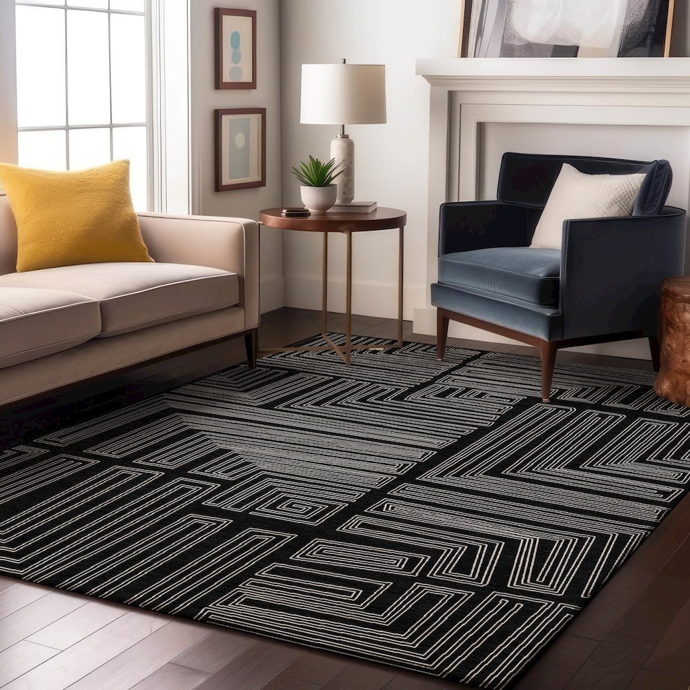 Premium Machine Washable Mayfield AMF1045 Black 9' x 12' Rug. Picture 5