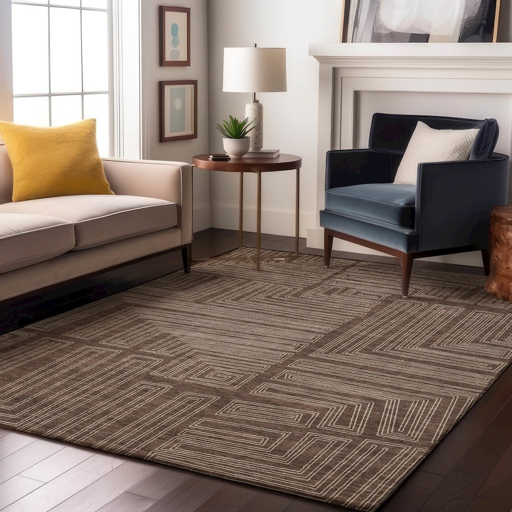 Premium Machine Washable Mayfield AMF1045 Brown 9' x 12' Rug. Picture 5