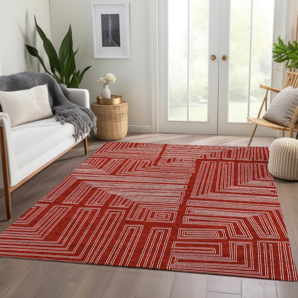 Premium Machine Washable Mayfield AMF1045 Red 9' x 12' Rug. Picture 6